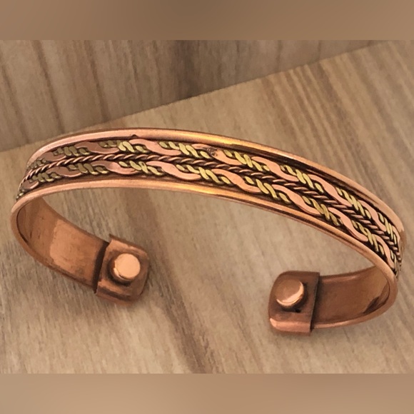 Pure Copper Two Tone Magnetic Bracelet Energy Cuff Bangle - Picture 4 of 6